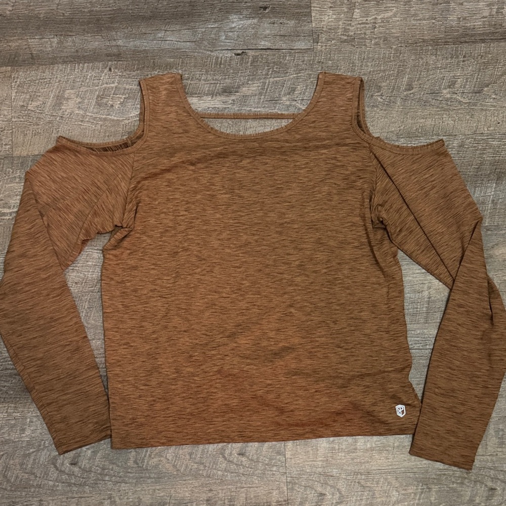Born Primitive Heathered Caramel Cold Shoulder, Open Back Women's Top M